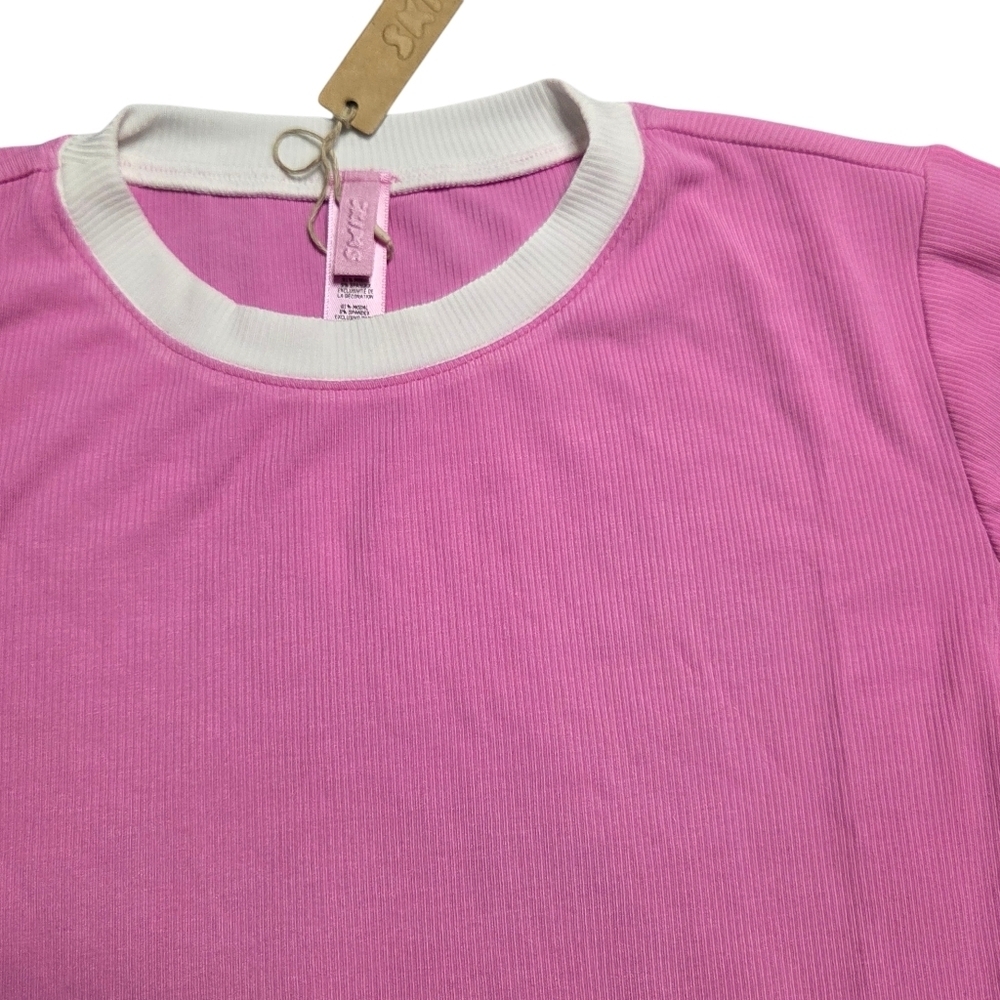 SKIMS Soft Lounge Ringer Long Sleeve Crop Top Shirt Blush Multi Pink Xlarge NWT - Picture 2 of 4